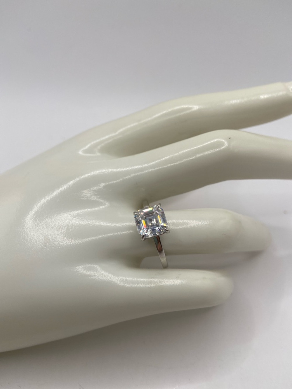 Sterling Silver 925 Asscher Cut Simulated Diamond Solitaire Ring Size 7 1/2 - Picture 8 of 9